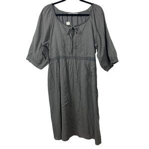NWT Old Navy XL Tall Peasant Gray Embroidered Cotton Dress